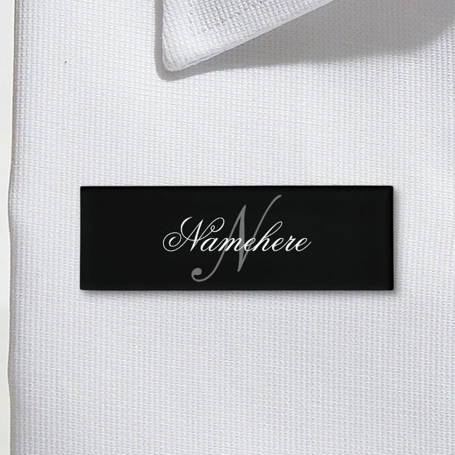 Porte-nom Monogramme de nom noir et blanc personnalisé uniqu (Créateur téléchargé)