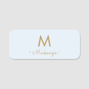 Porte-nom Monogramme de script en or bleu clair moderne
