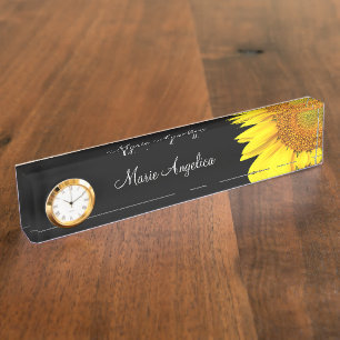 Porte-nom Monogramme de tournesol gai classique