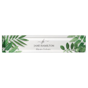 Porte-nom Monogramme de verdure tropicale