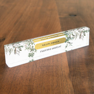 Porte-nom Monogramme d'or Elégant Eucalyptus Verdure & Oisea
