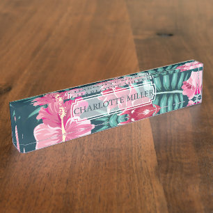 Porte-nom Monogramme floral d'été exotique
