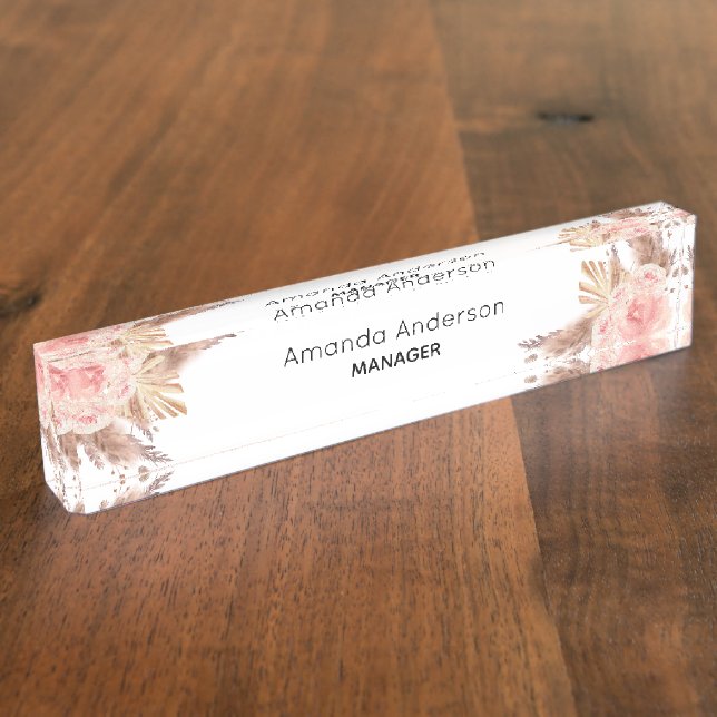 Porte-nom monogramme floral rose pâle (Taille)