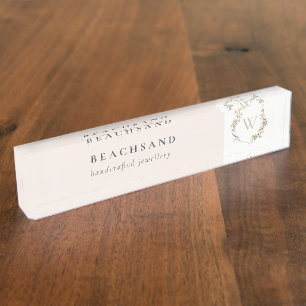 Porte-nom Monogramme initial de Fleur sauvage rose cendré