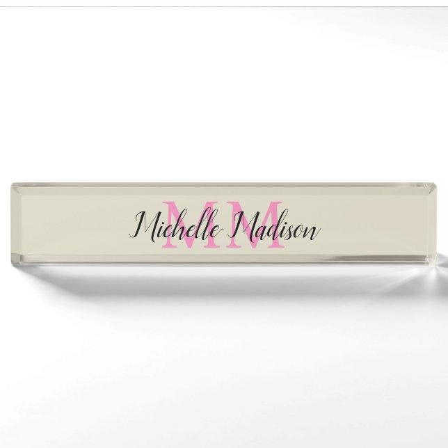 Porte-nom Monogramme Moderne Calligraphie Nom Initiales (Devant)