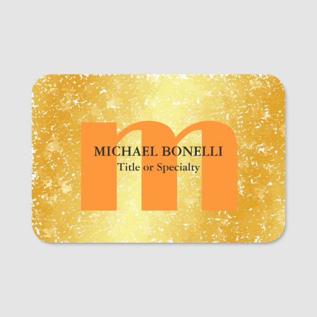 Porte-nom Monogramme moderne couleur or professionnel (Devant)