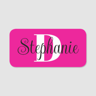 Porte-nom Monogramme Moderne Féminin Rose Chaud Noir et Blan