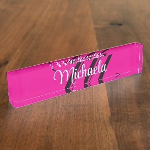 Porte-nom Monogramme moderne minimaliste nom initial rose ch