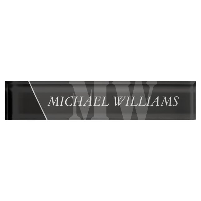 Porte-nom Monogramme noir gris artistique moderne (Devant)