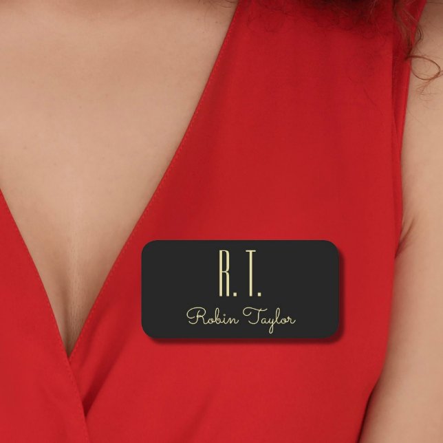 Porte-nom Monogramme Or Noir Élégant Classic Minimal (Créateur téléchargé)