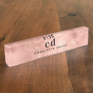 Porte-nom monogramme or rose initiales modernes