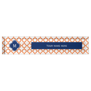 Porte-nom Monogramme Orange et Royal Blue Quatrefoil