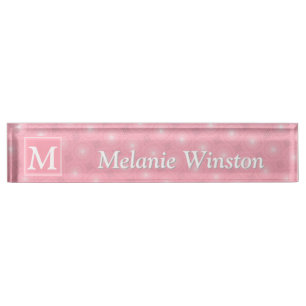 Porte-nom Monogramme rose cercles motif