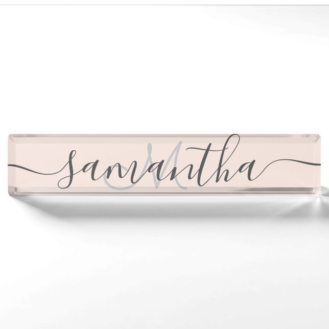 Porte-nom monogramme rose chic et moderne (Devant)