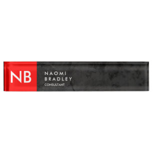Porte-nom Monogramme rouge gris Motif moderne