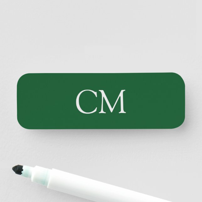 Porte-nom monogramme simple vert foncé (En situation)