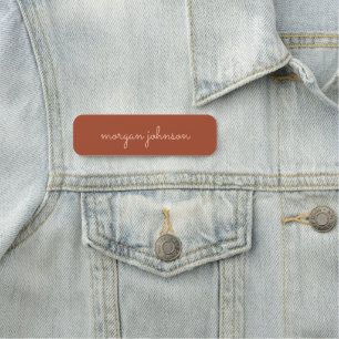 Porte-nom Monogramme tendance Orange brûlé + Nom du script