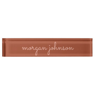 Porte-nom Monogramme tendance Orange brûlé + Nom du script
