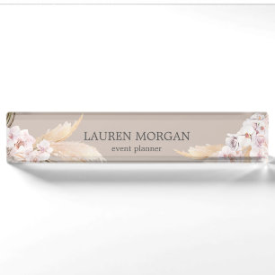Porte-nom monogramme tropical élégant floral bureau Plaque s