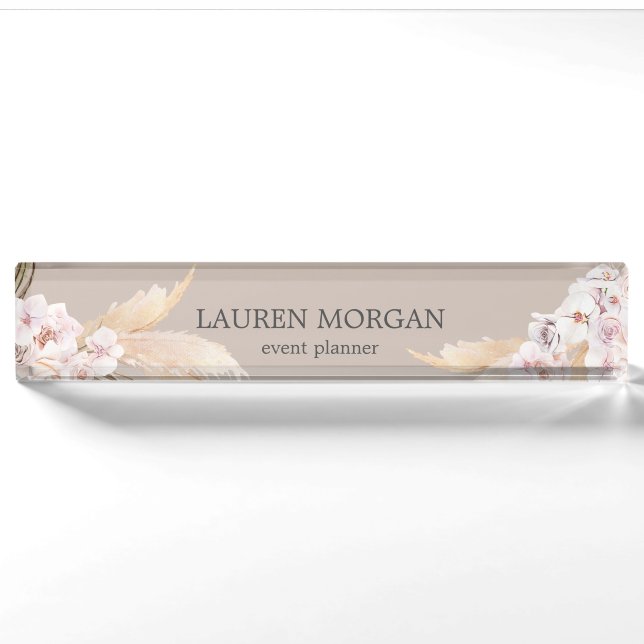 Porte-nom monogramme tropical élégant floral bureau Plaque s (Devant)