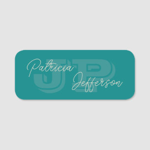 Porte-nom Monogramme Turquoise bleu vert et calligraphie man