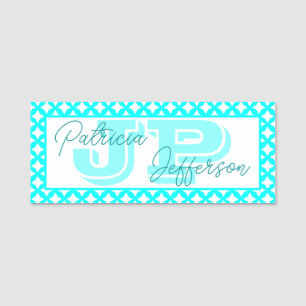 Porte-nom Monogramme unique à la bordure vert-bleu vert Aqua