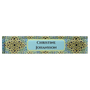 Porte-nom Monogramme Victorian Golden Trim Aqua Arrière - pl