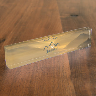 Porte-nom Monographie de montagnes personnalisables Gold sun