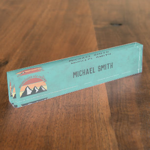 Porte-nom Montagnes pastel vintage appellent monogramme