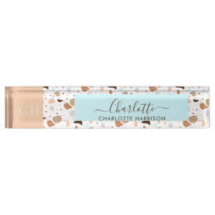 Porte-nom Mosaïque Terrazzo Retro Mosaïque Tons Terre Mosa