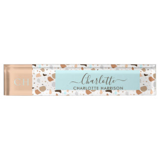 Porte-nom Mosaïque Terrazzo Retro Mosaïque Tons Terre Mosaïq