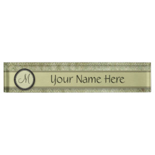 Porte-nom Moss Green Feather Motif avec Monogram