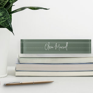 Porte-nom Moss Green Sketched Cursive Nom du bureau