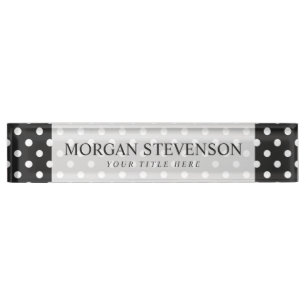 Porte-nom Motif à points Polka noirs et blancs