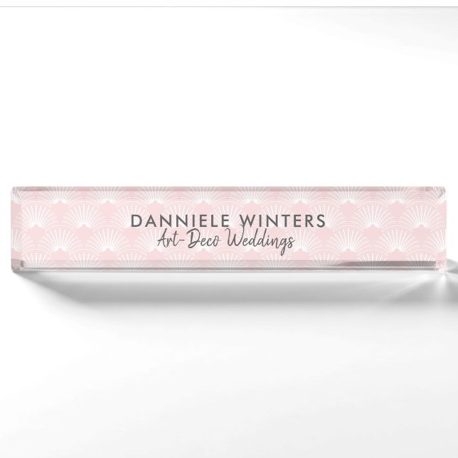 Porte-nom Motif Art déco blanc et rose (Devant)