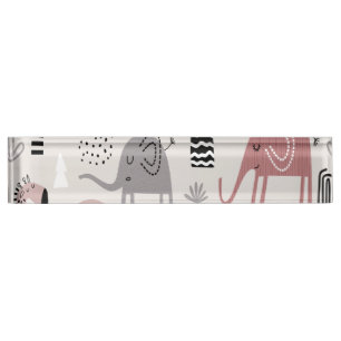 Porte-nom motif avec de mignons éléphants et des girafes