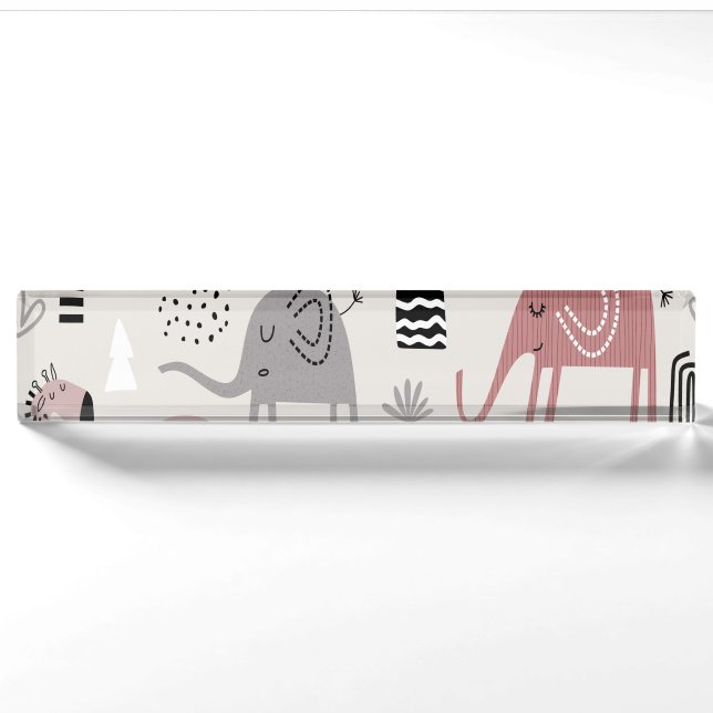 Porte-nom motif avec de mignons éléphants et des girafes (Devant)