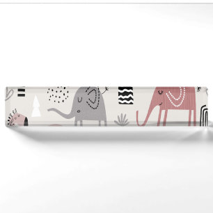 Porte-nom motif avec des éléphants et des girafes mignons