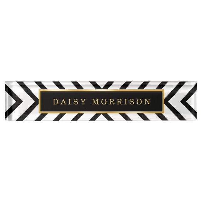 Porte-nom Motif blanc de rayures de noir impertinent moderne (Devant)