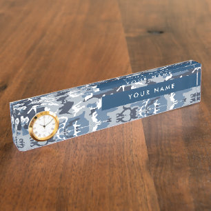 Porte-nom Motif camouflage neige hivernale bleue Personnalis