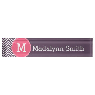 Porte-nom Motif Chevron avec Monogramme - rose violet
