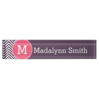 Porte-nom Motif Chevron avec Monogramme - rose violet