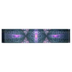 Porte-nom motif d'art fractal 3D Turquoise violet rose