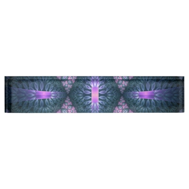 Porte-nom motif d'art fractal 3D Turquoise violet rose (Devant)