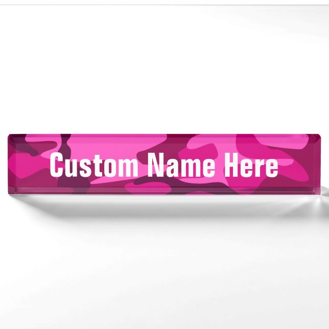 Porte-nom Motif de Camouflage Camo Fuchsia rose chaud (Devant)