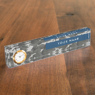 Porte-nom Motif de camouflage gris, Votre nom, Personnaliser