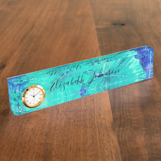 Porte-nom Motif de feuille bleue tropicale (Taille)