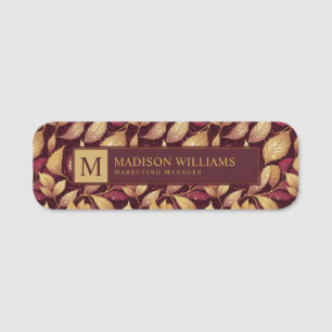 Porte-nom Motif de feuilles d'automne pailleté or bordeaux r