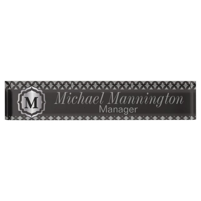Porte-nom Motif de gris argenté de monogramme (Devant)