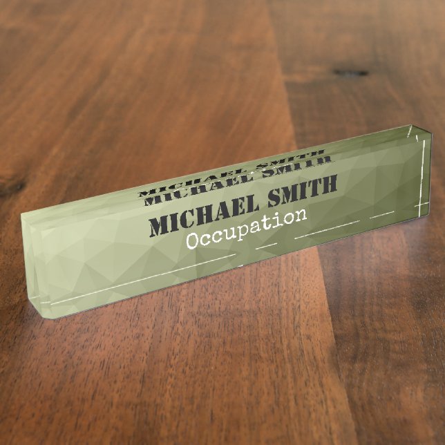 Porte-nom Motif de maillage géométrique vert clair de l'armé (Taille)